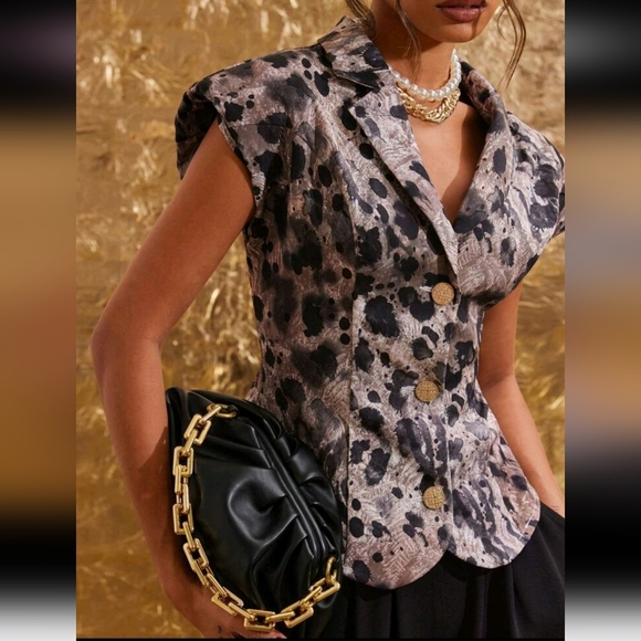 Women's Fashion Splatter Print Wide Shoulder Jacket For Autumn - Picture 4 of 5